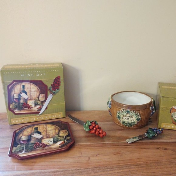 Dip Bowl w/Spreader & Cheese Plate w/ Knife - Picture 1 of 4